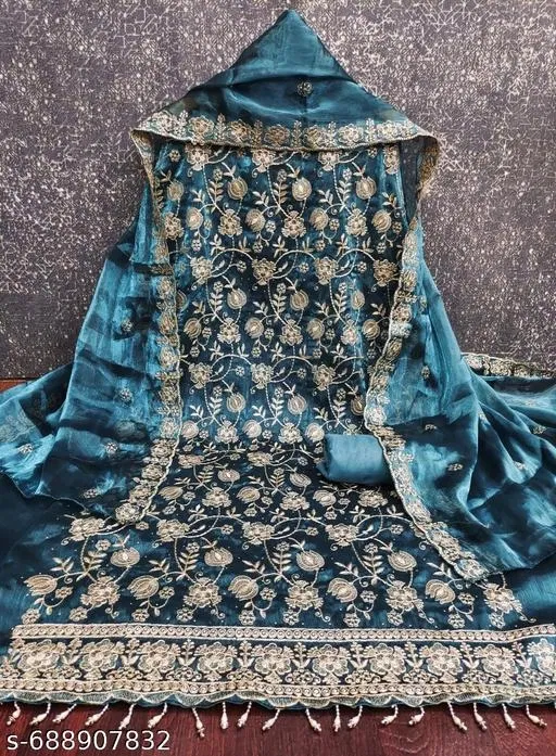 Embroidered Anarkali Suit for Women (Blue, Un Stitched)