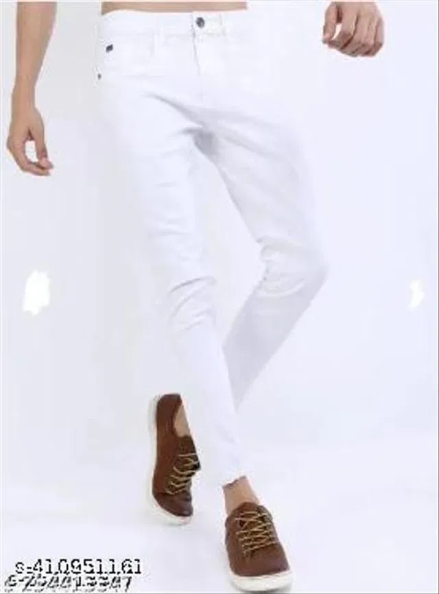 Denim Slim Fit Jeans for Men (White, 34)