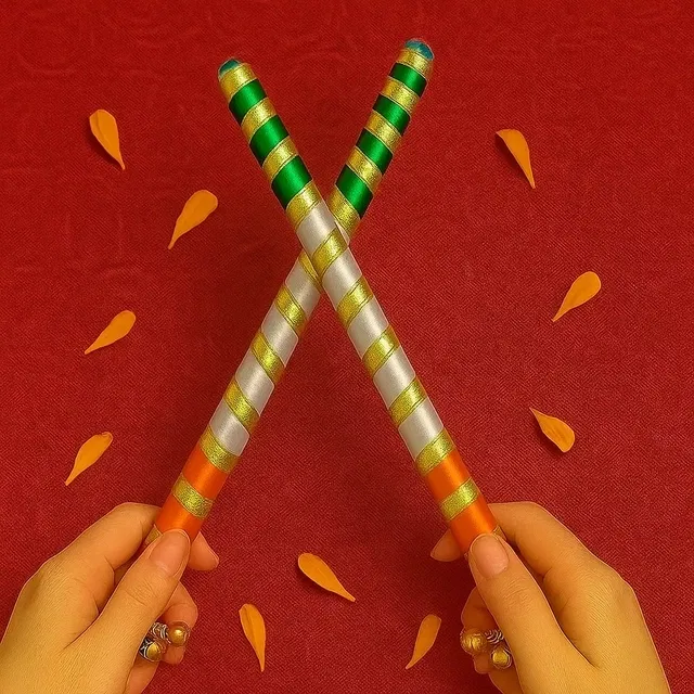 Dandiya Stick for Navratri Garba Pair of 1 (Green/White/Orange)