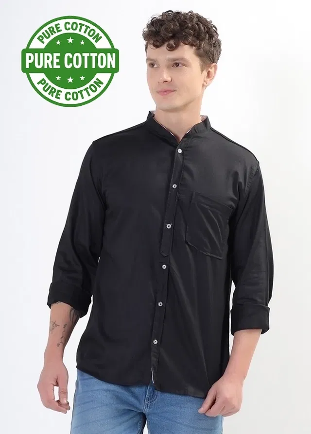 100% Cotton Full Sleeves Solid Shirt for Men (Black, XL)