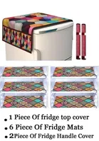 Knit Printed Fridge 6 Pcs Mat with 2 Pcs Handle & Top Cover 