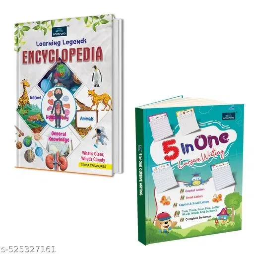 Encyclopedia + 5-in-1 Cursive Writing Book – A Perfect Combo to Help Kids Master Cursive Writing Skills with Fun and Engaging Exercises, While Exploring Fun Facts in the Encyclopedia!