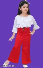 Cotton Three-Quarter Sleeve Round Neck Top and Pant Set for Girls 