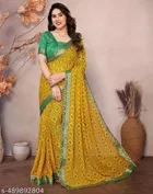 Georgette Printed Saree for Women, Yellow 