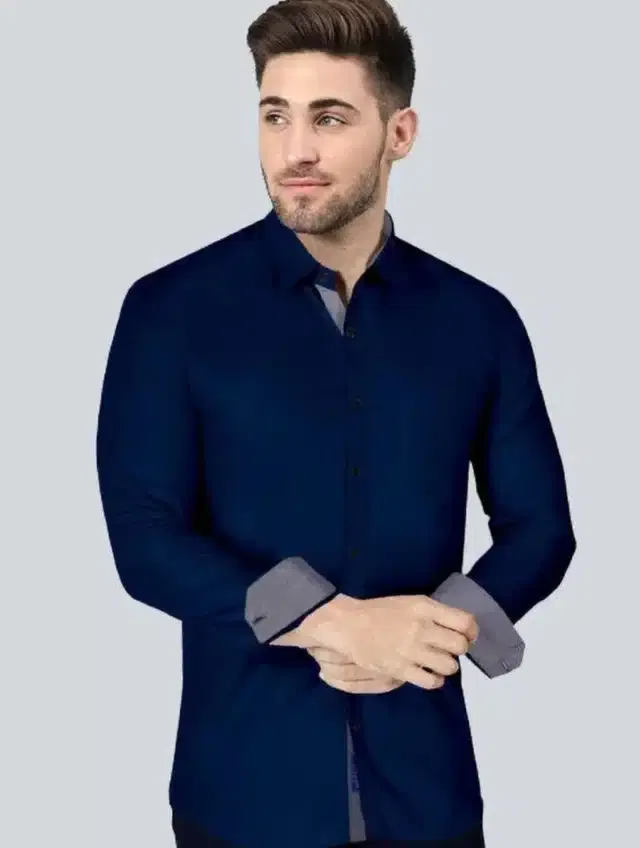 Full Sleeves Shirt for Men (Navy Blue, XL)