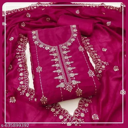 Vichitra Silk Embroidered Punjabi/All Over Suits for Women (Pink, 6.65 meter (XXL)