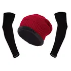 Woolen Solid Cap with Full Hand Gloves for Men & Women (Black & Maroon, Set of 2)