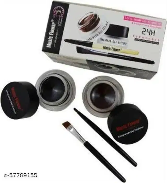 Premium Gel Eyeliner (2 Pcs) with 2 Pcs Brushes (Brown & Black, Set of 2)