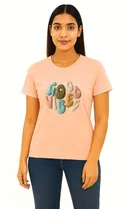 Cotton Blend Printed T-shirt for Women, Peach 