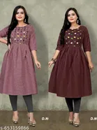 Solid Embroidered Cotton Kurti for Women, Pack of 2 