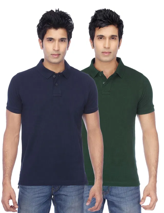 Polo Solid Cotton Blend T-shirts for Men, Pack of 4 (Multicolor, XXL)
