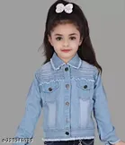 Denim Solid Jacket for Girls (Blue, 4-5 Years)