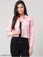 Cotton Blend Solid Jacket for Women, Pink 