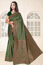 Jacquard Woven Design Saree for Women, Bottle Green 