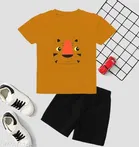 Cotton Blend Printed Clothing Set for Boys, Mustard 