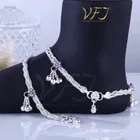 Brass Rhodium Plated Anklet Set 