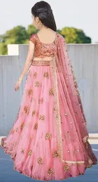 Net Embroidered Semi Stitched Lehenga for Girls 