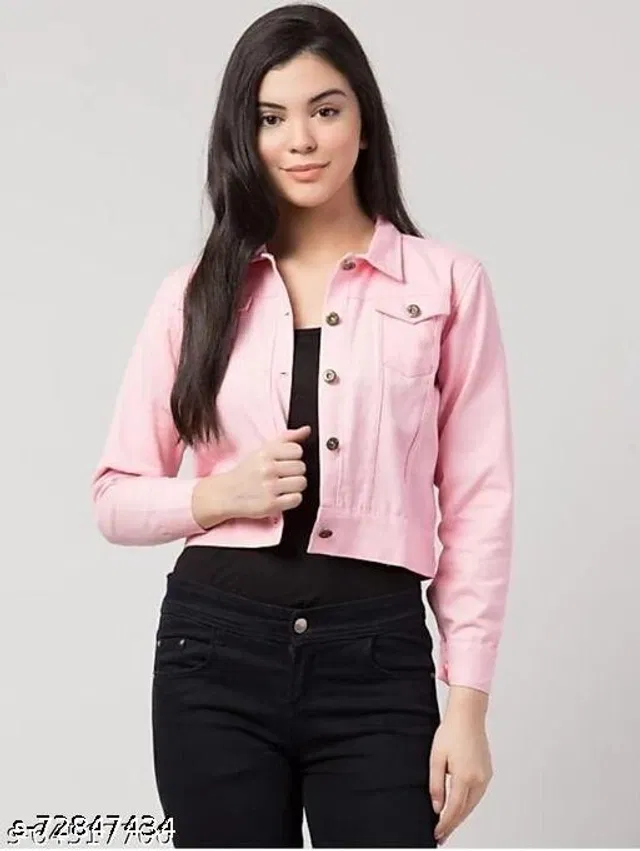 Full Sleeves Solid Jacket for Women & Girls (Baby Pink, L)
