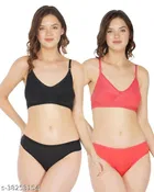 Cotton Blend Solid Lingerie Set for Women 