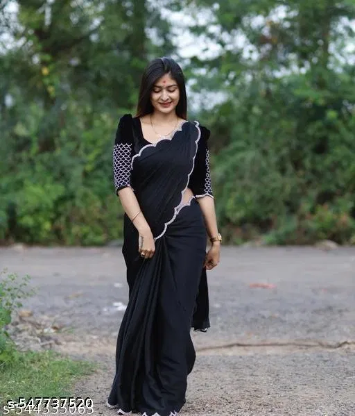 Georgette Saree for Women, Black (5.5 M)