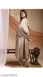 Embroidered Vichitra Silk Anarkali Kurta Set for Women 