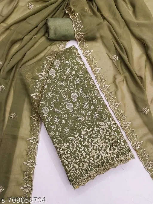 Embroidered Floral Georgette Punjabi/All Over Suits Semi-Stitched Suits (Multicolor, 6.25 meter for Women (L)