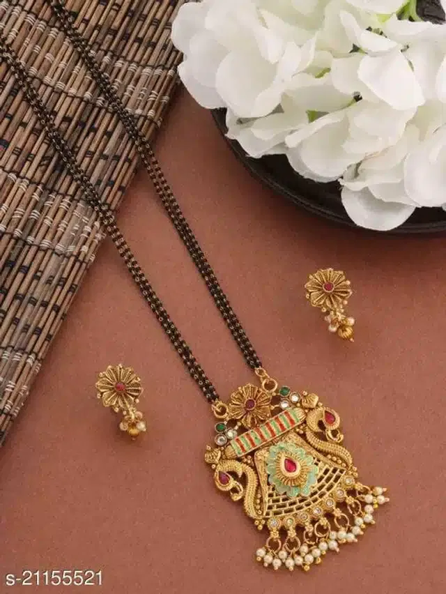Mangalutra with Earrings for Women (Gold, Set of 1)