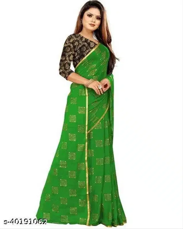Chiffon Zari Woven Saree for Women (Green, 6.3 m)
