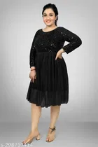 Net Solid Dress for Women 