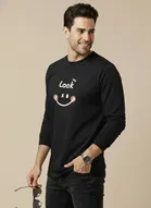 Polyester Printed T-shirt for Men, Black 