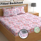 Cotton Feel Fitted (Elastic) Double Bedsheet Pink Heart
