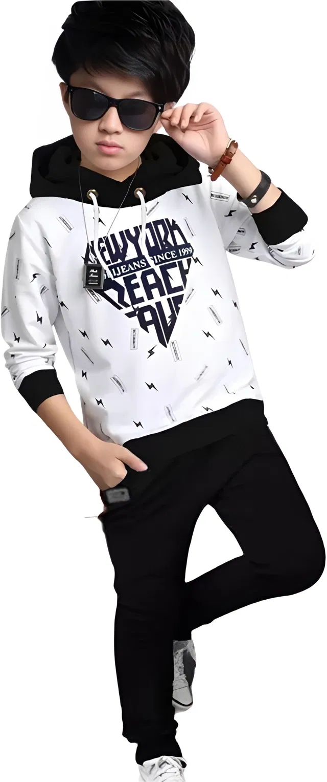 Cotton Blend Hooded Neck Sweatshirts for Boys (White, 2-3 Years)