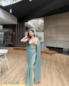 Chiffon Solid Saree for Women, Blue 