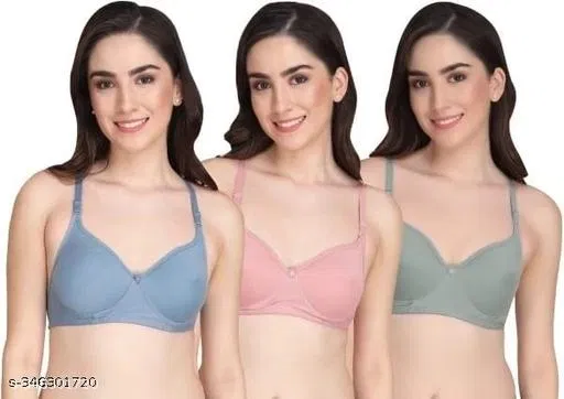 Nylon Bra for Women, Multicolour, Pack of 3 (30B)