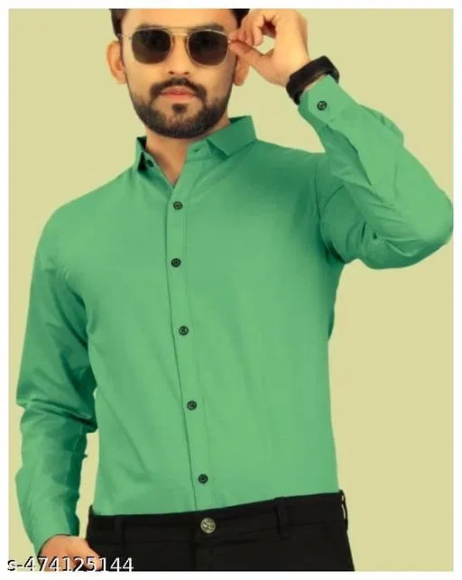 Cotton Blend Solid Shirt for Men, Sea Green (M) Pack of 1