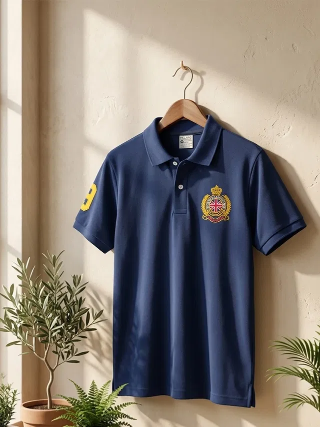 Embroidered Polo T-shirt for Men (Navy Blue, XXL)