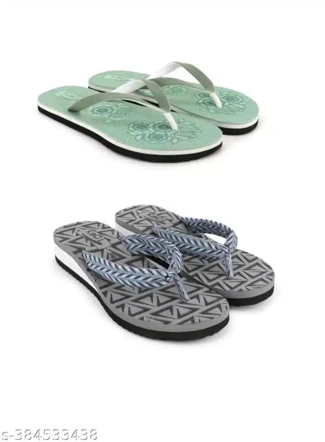 Slippers for Women (Sea Green & Grey, 8) (Pack of 2)