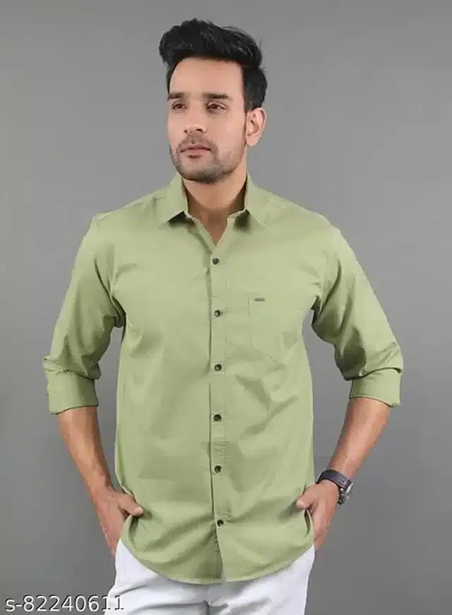 Cotton Blend Full Sleeves Shirt for Men (Mint Green, XL)