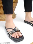 Shoetopia Embellished Flat Sandals - Black 
