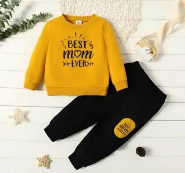 Full Sleeves Printed Top & Bottom Set for Kids (Yellow & Black, 12-18 Months)