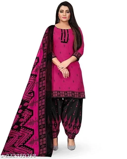 Cotton Printed Salwar Suit for Women (Pink, XL)
