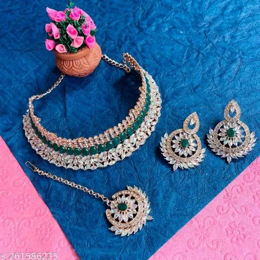 Rose Gold Plated Rainbow Kundan Diamond Choker Set for Women (Multicolor, Free Size)