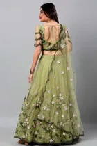 Net Embroidered Semi Stitched Lehenga for Girls 