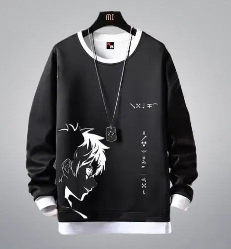 Fleece Printed Sweatshirt for Men (Black, XL)