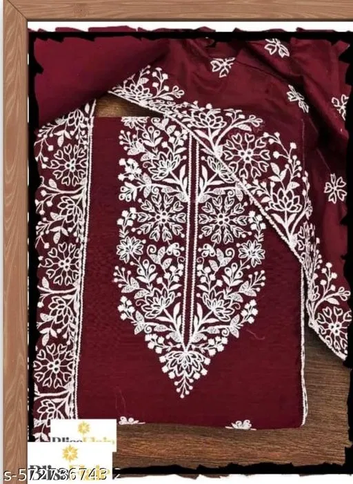 Embroidered Botanical Patiala Suits for Women (Maroon, Un Stitched)