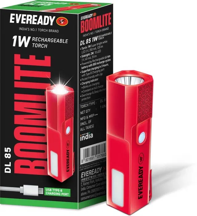 Rechargeable Flashlight Torch (Red, 2.8cm)