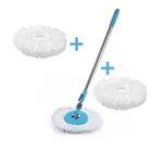 Stainless Steel Spin Mop Rod Set with 2 Pcs Refill (Blue & White, Set of 2)