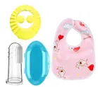 Finger Brush with Apron & Bath Cap for Kids (Multicolor, Pack of 3)