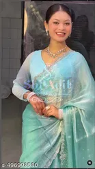 Jimmy Choo Embellished Saree For Women, Aqua Blue