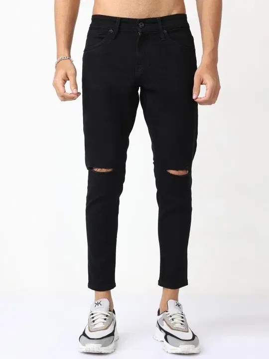 Cotton Blend Slim fit Jeans for Men (Black, 28)
